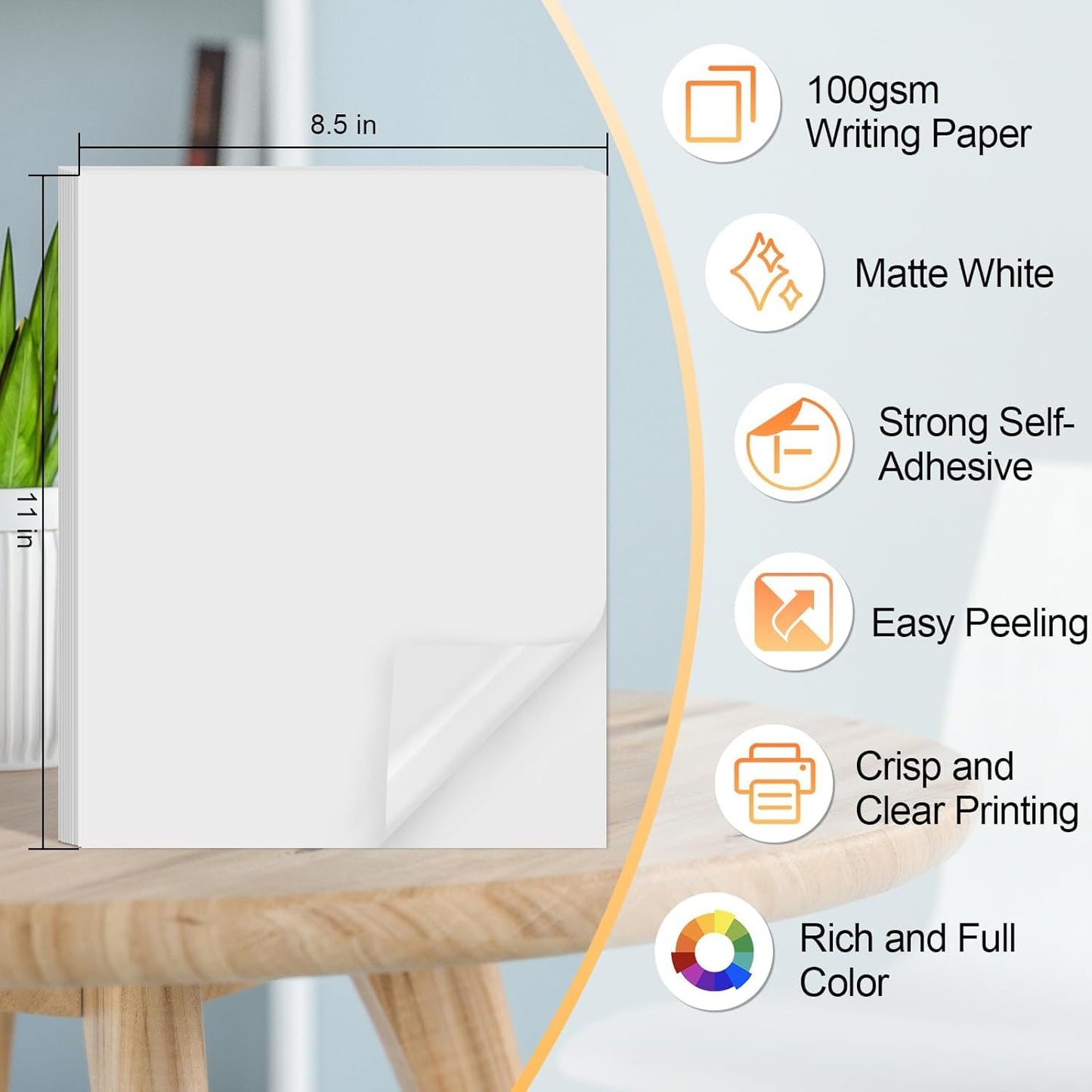 Printable Sticker Paper for Inkjet Printer, 150 Sheets 8.5" x11'' Matte Sticker Printer Paper Full Sheet Labels for Laser/Inkjet Printers, Letter Size