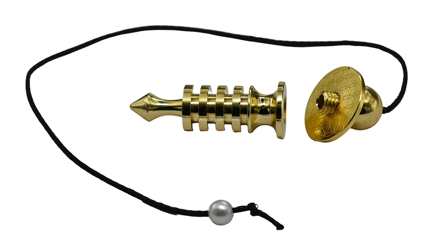 Amazing Gemstone Healing Metal Pendulums for Divination, Gold 4 Ring ISIS with Flower of Life Plate Copper Pendulum High Energy Pendulo de Bronce Pendulos de Mesa MP109