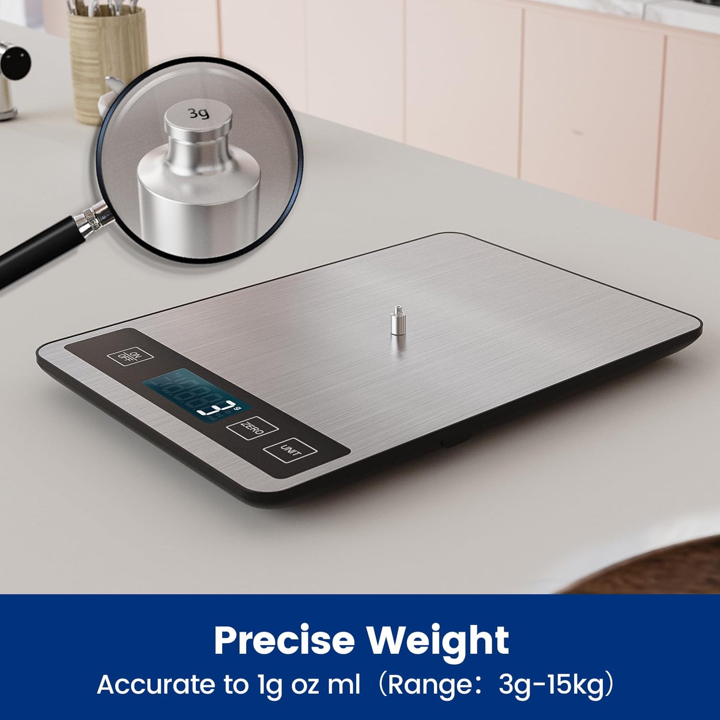 【33 lb & USB Rechargeable】 Digital Kitchen Food Scale Kitchen Scale, Stainless Steel Digital Weight Grams and Oz, Baking and Cooking, 0.1oz/1g Precise, 6 Weight Units (B1)