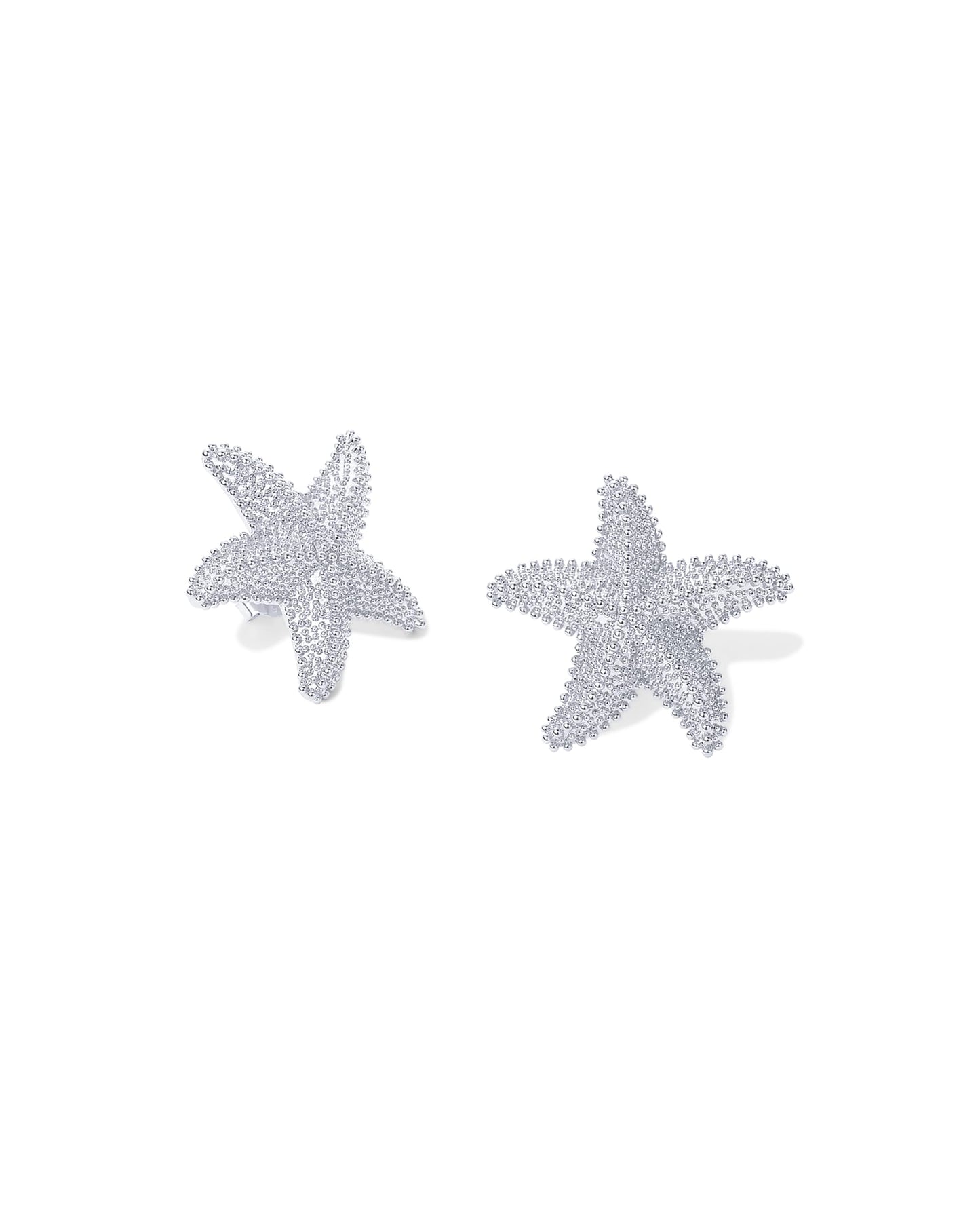 PAVOI Rhodium Plated 925 Sterling Silver Posts Starfish Statement Earrings for Women | Chunky Ocean Starfish Stud Earrings | Hypoallergenic Jewelry
