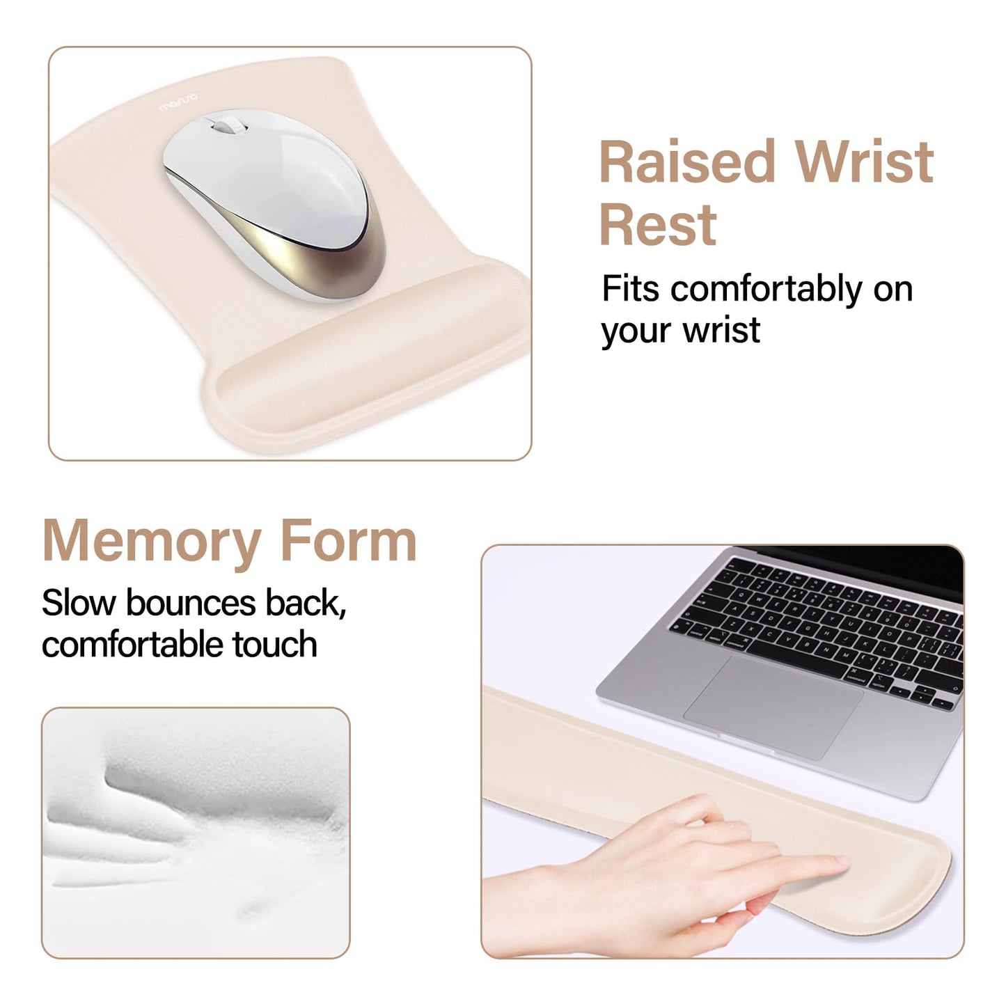 MOSISO Keyboard Mouse Pad Set, Large Gaming Mousepad&Keyboard Wrist Rest&Mouse Wrist Rest&Coaster, Ergonomic Non-Slip Mousepad&Easy Typing Cushion with Memory Foam for Home Office, Apricot