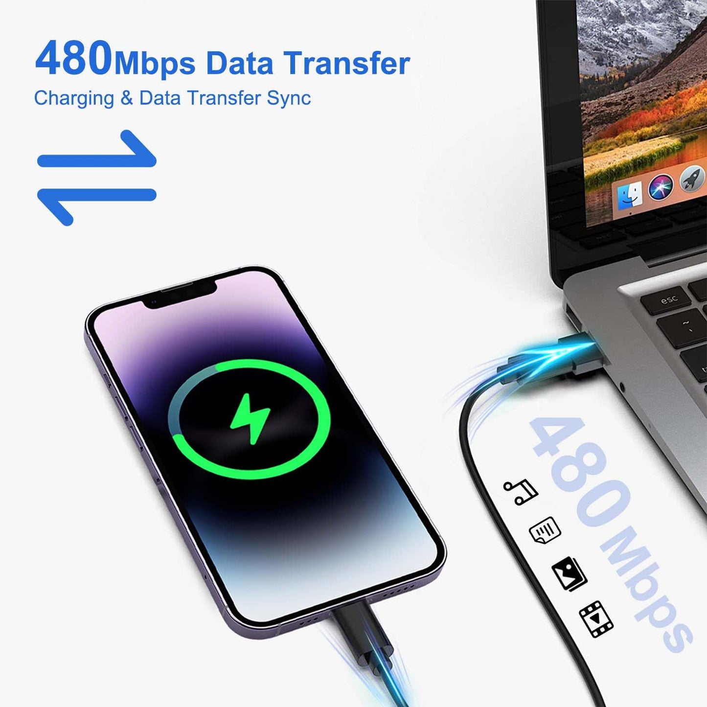 Multi USB Charging Adapter Cable & Conversion Set, USB A to Type C & Lightning Adapter, 60W Fast Charging & Data Transfer Cable