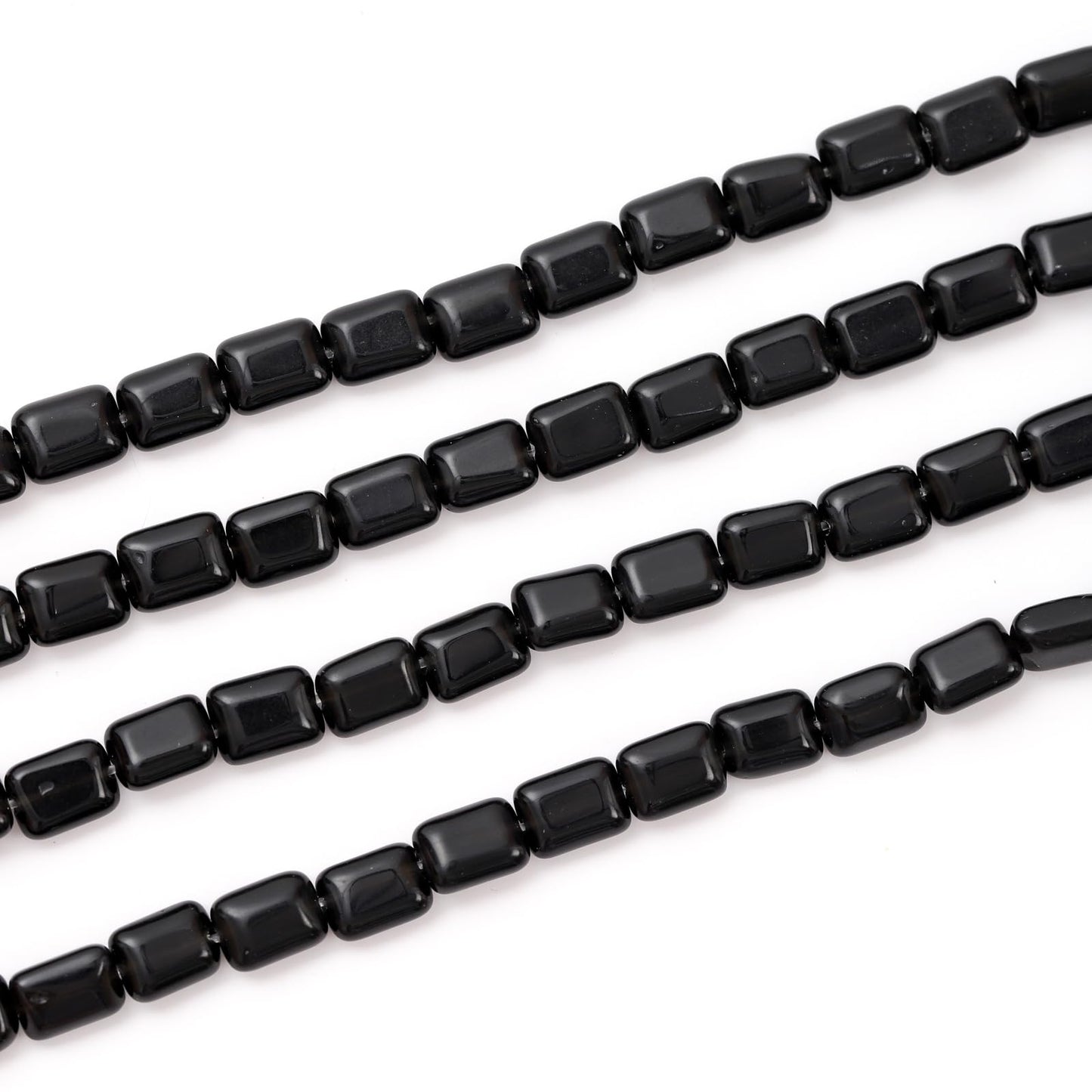 6×8mm Natural Black Agate Flat Square Stone Beads Rectangle Healing Crystals Loose Gemstone Beads for Jewelry Making DIY Bracelets Necklaces