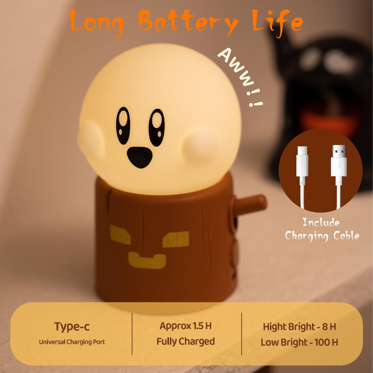 AVEKI Ghost Night Light for Kids, Kawaii Ghost Stump Lamp with Candle Light & Steady on Modes, Dimmable Nightlamp for Baby Nursery, Rechargeable Halloween Night Light Halloween Gifts for Kids