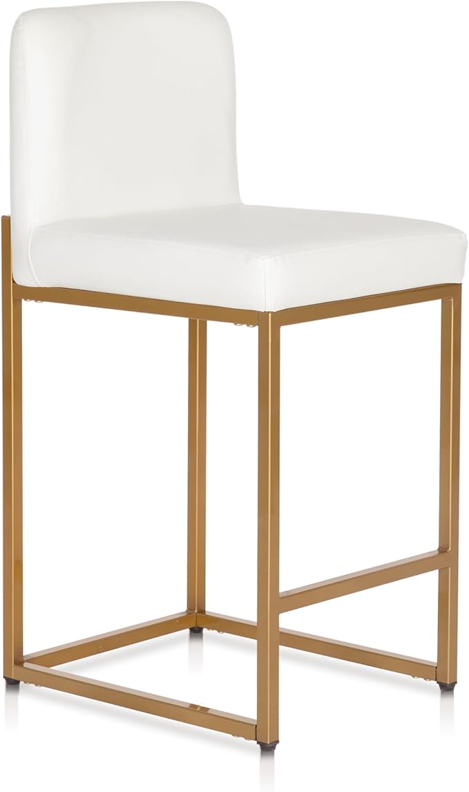 PHI VILLA Bar Stools Set of 2 - Bar Stools with Back Leather Stools for Kitchen Counter, White and Gold Counter Height Bar Stool