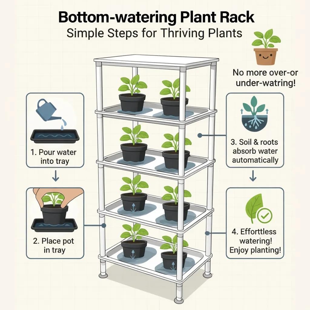 RooTrimmer 5-Tier Seed Starter Trays, Plant Stand with LED Grow Light (Auto-Timer), Bottom Watering Designed for Indoor Greenhouse Plants, Fits Small Pots & Seedling Cell Trays - White