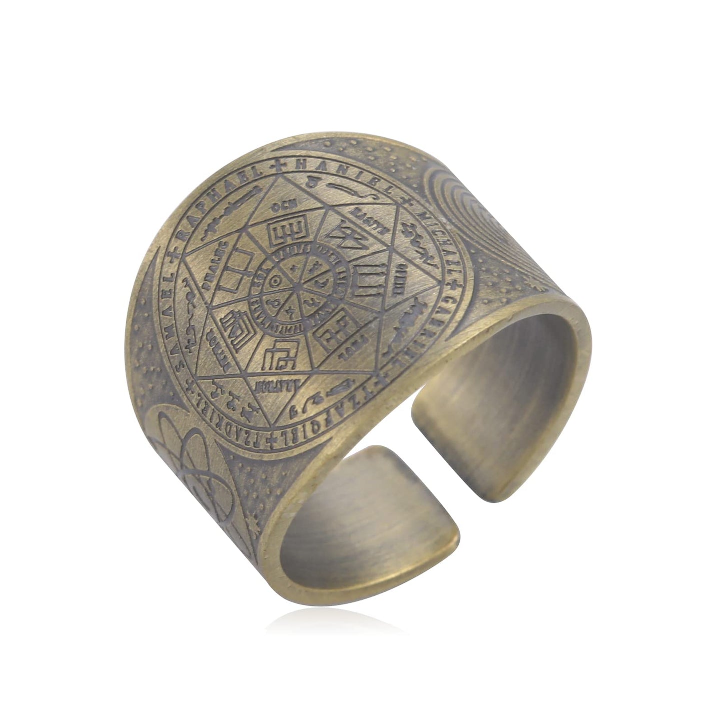 Amaxer Seven Archangels Ring for Men Copper The Seal Of Solomon Tetragrammaton Archangels Protection Ring Statement Band for Men Women (20mm-bronze)