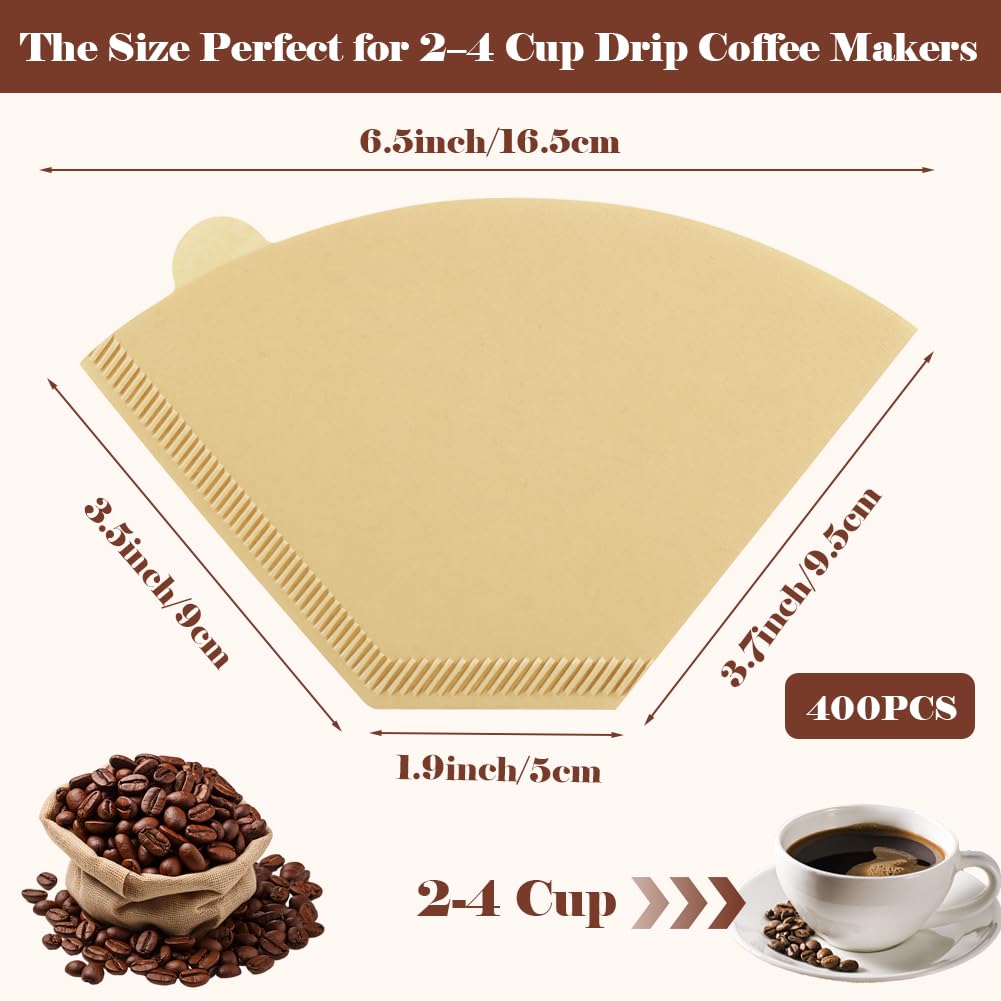 YQL 400 Count Coffee Filters, #2 Natural Brown Cone Filter Paper Compatible with Pour Over Drippers & Coffee Makers, Unbleached Disposable U-Shaped Filters, Clean Taste & Strong Design