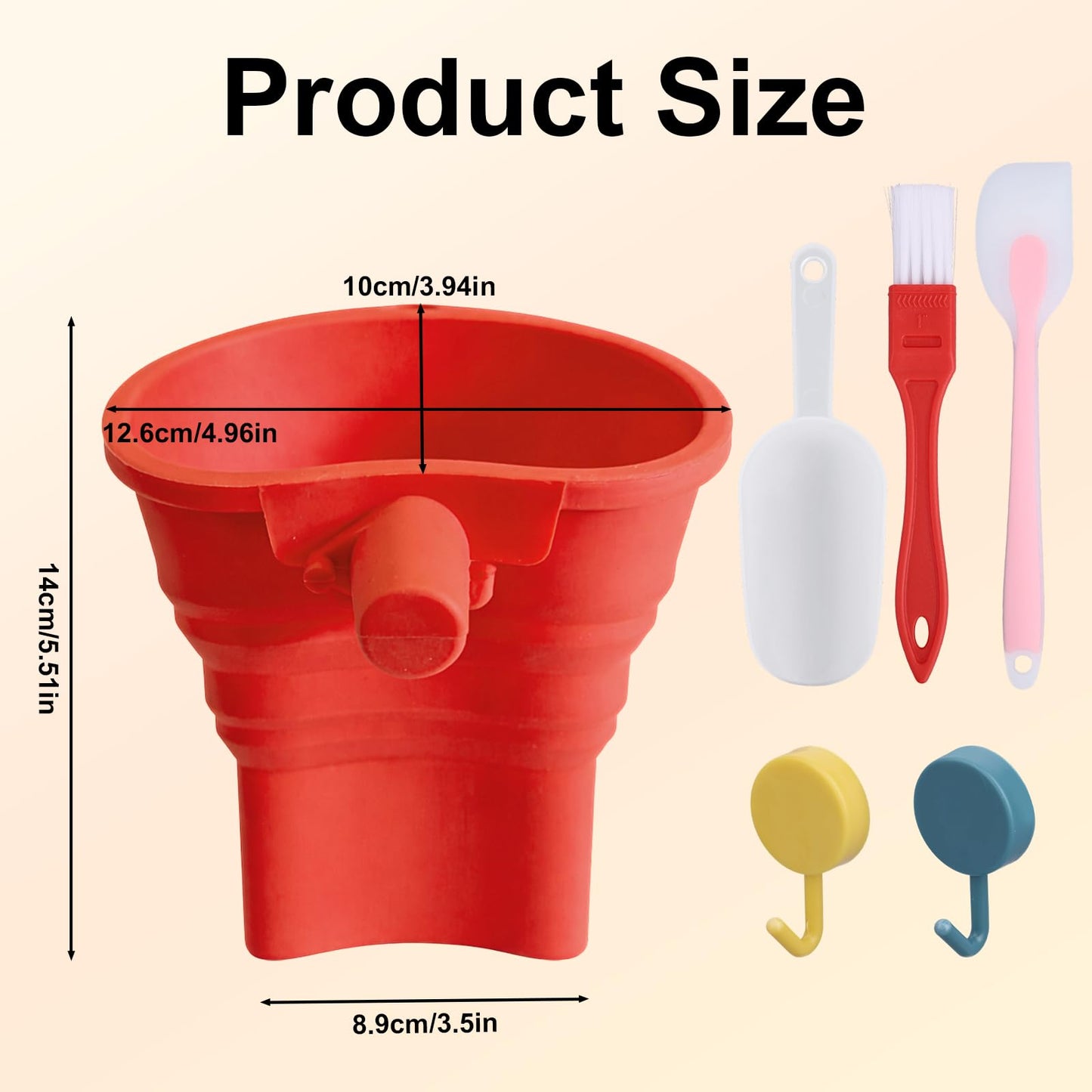 Foldable Flour Funnel, Silicone Pouring Chute Baking Funnel Attachment with Scoop Cleaning Brush Hanging Hooks Kitchen Stand Mixer Accessories for Flour Sugar Liquids, Dishwasher Safe