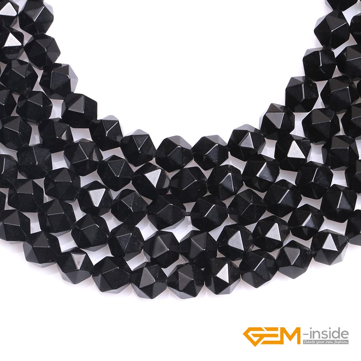 GEM-Inside Natural 8mm Black Agate Gemstone Loose Beads Faceted Cambay Crystal Energy Stone Power for Jewelry Making 15"