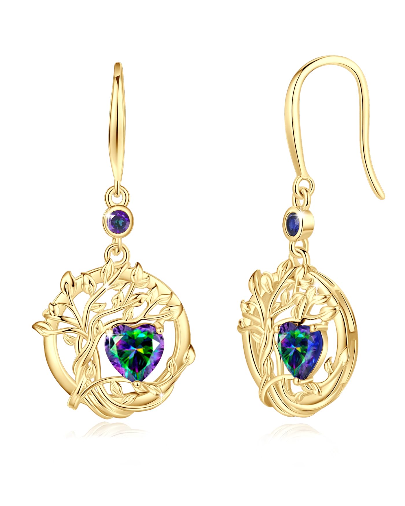 FANCIME Tree of Life Earrings 925 Sterling Silver Yellow Gold Plated Alexandrite Dangle Drop Gemstone Earring June Birthstone Fine Jewelry Birthday Mothers Day Gifts for Mom Women