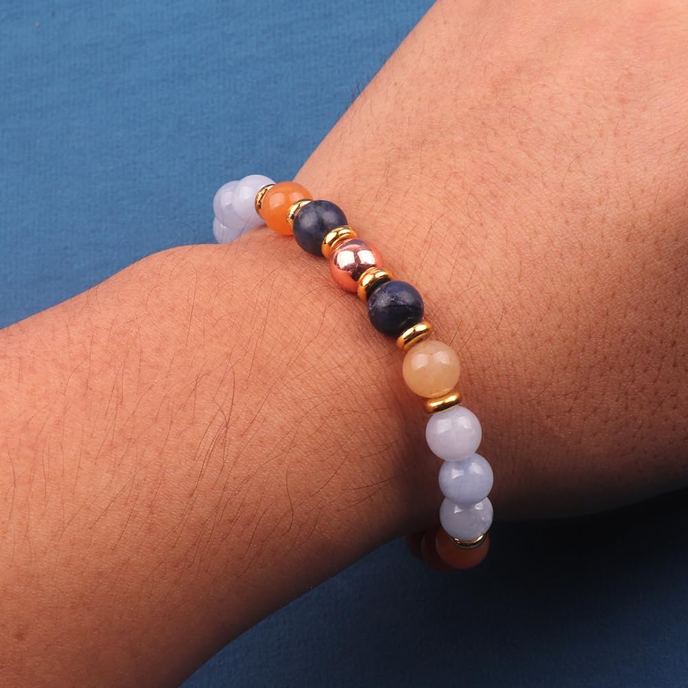 KSQS Healing Stone Bead Bracelet for Women, Natural Gemstones Balance Protection Bracelet, Spiritual Crystal Beads Bracelet Anxiety Relief with Meaning Card(#18)