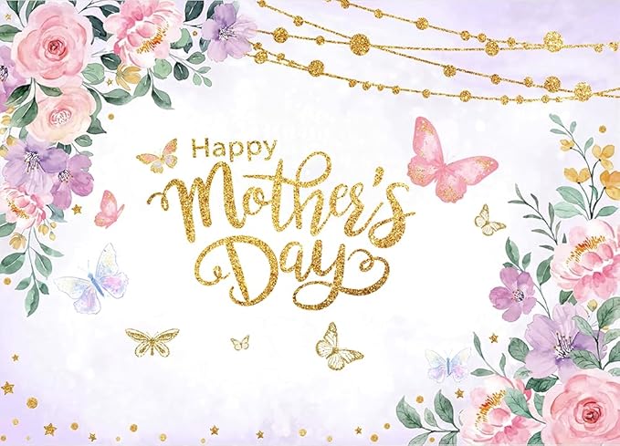 CYLYH 8x6ft Happy Mother's Day Backdrops Pink Carnation Background Mother's Day Party Decorations Banner Photo Studio Props D893