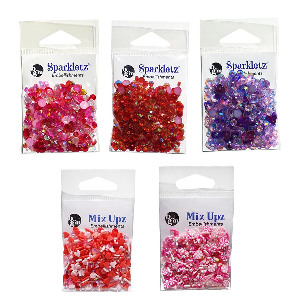 Buttons Galore Valentine’s Day Embellishment Set – 50g of Flat Back Gems, Polymer Clay, Shaped Sequins, Flat Back Pearls & Rhinestones for DIY Crafts, Scrapbooking & Shaker Projects