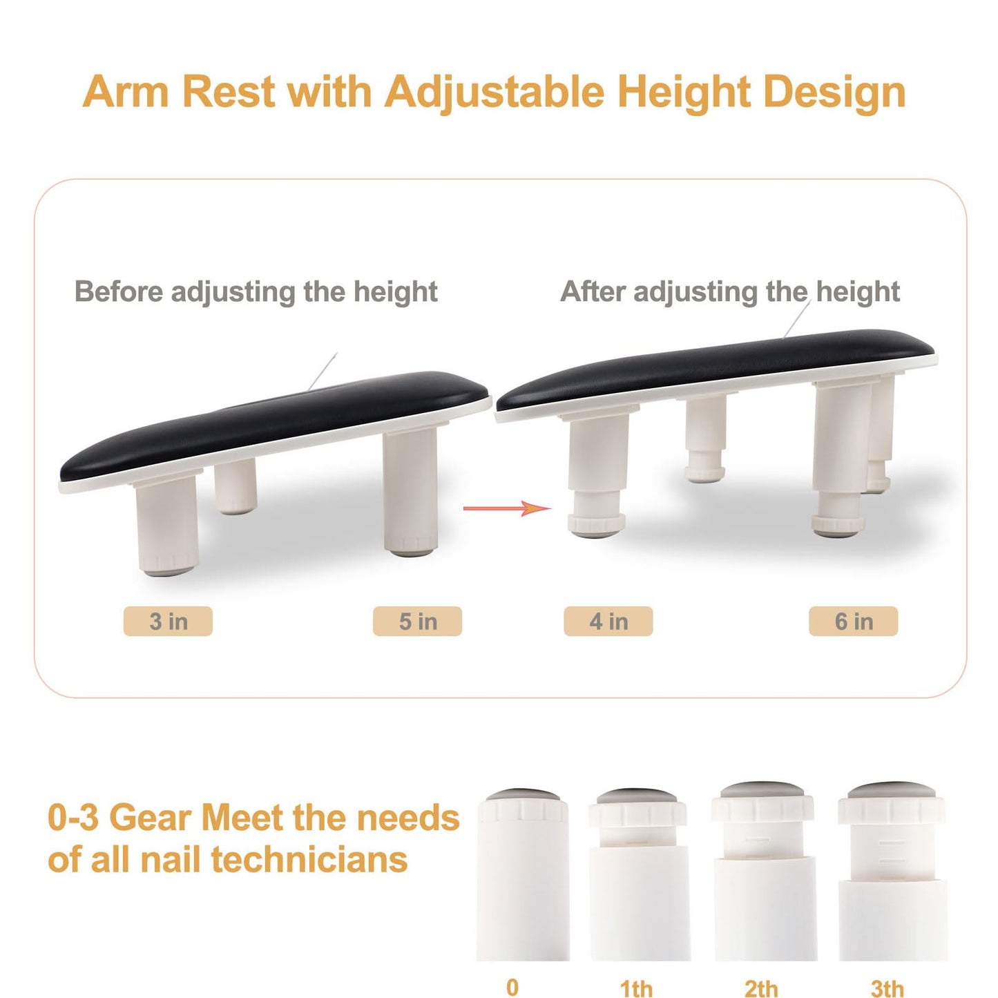 Arm Rest for Nails Tech with Adjustable Base,U shaped Comfortable Manicure Nail Hand Rest Stand Pillow Cushion for Acrylic Nail Art Tech(Black)