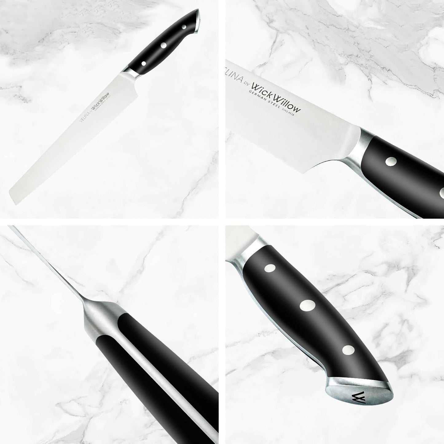 WICKWILLOW 10" Bread Knife – Razor Sharp German Steel – Serrated Knife for Homemade Bread & Sourdough – Full Tang & Ergonomic Handle – Gift Box – Velina Series