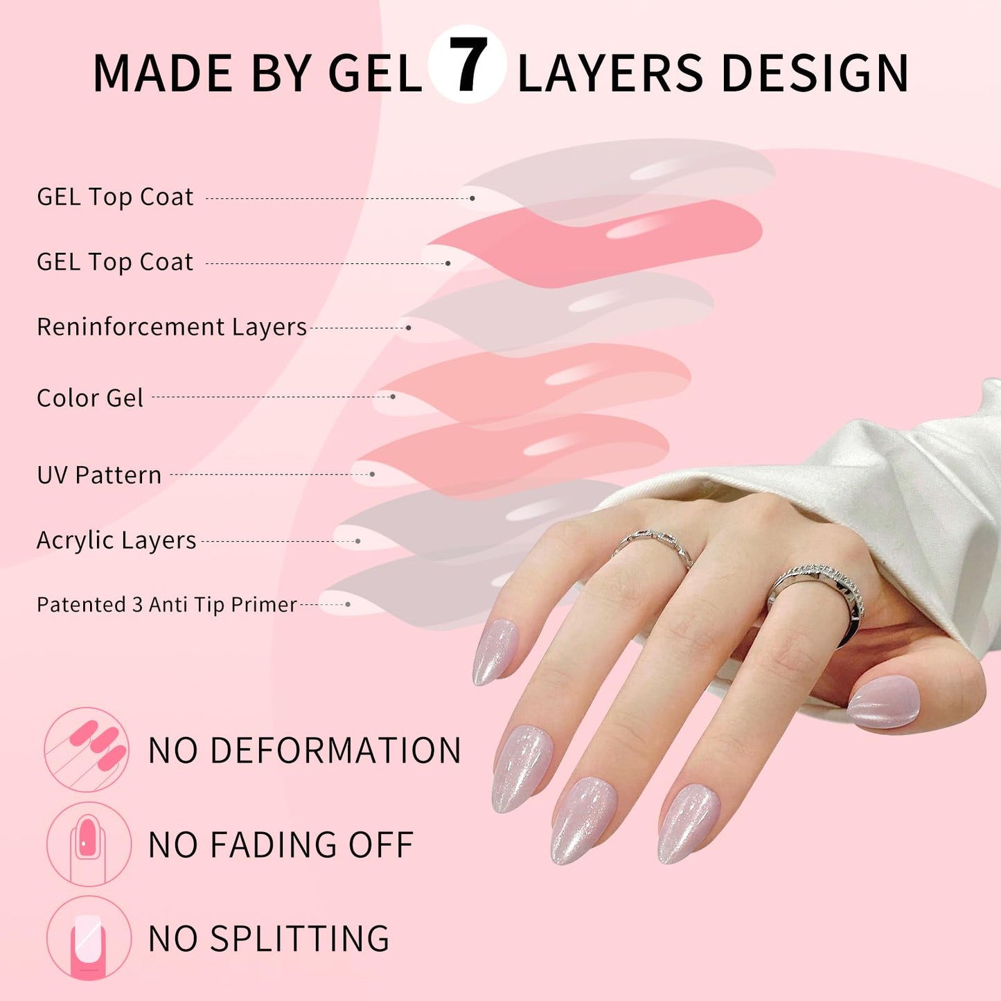 Almond Cat Eyes Press On Nails,12 Sizes - 24 Pcs Soft Gel Light Purple Medium Fake Nails Kit with Nail Glue, Natural Reusable Stick On False Nails for Women and Girls (Skycloud Light Purple) SK0763