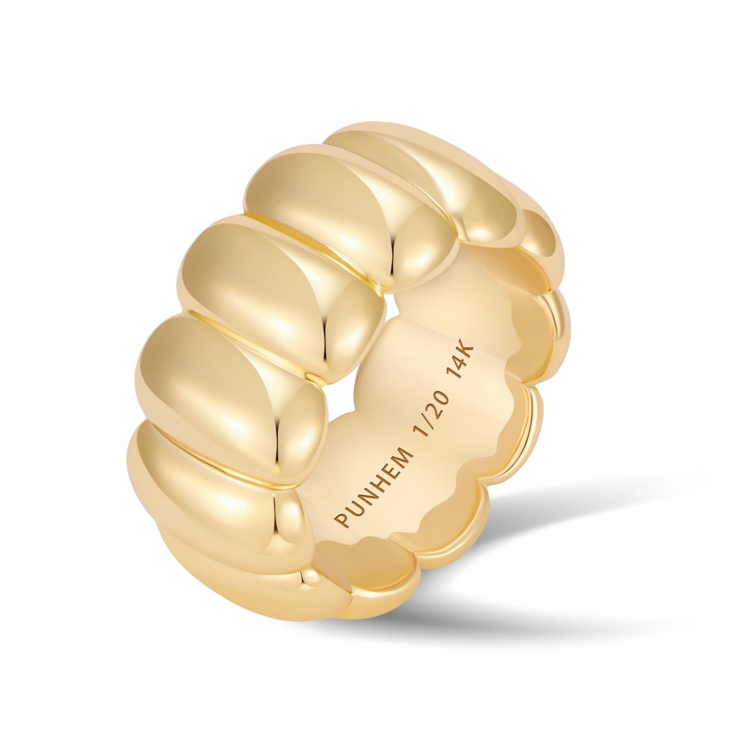 Punhem Chunky Gold Statement Rings for Women 14K Gold Silver Tone Non Tarnish Cute Puffy Dome Croissant Thumb Band High Polished Smooth Comfort Fit Size 5-10