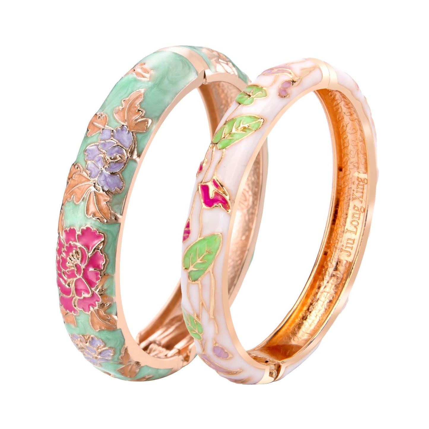 UJOY Cloisonne Bangles Gorgeous National Enameled Plated Handcrafted Jewelry Bracelets Gifts with Box 55C48-55A04 Green White