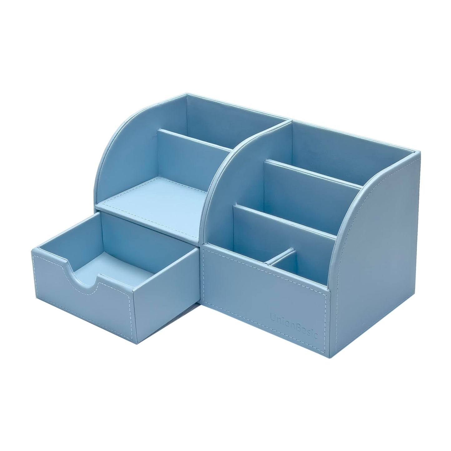 UnionBasic Desk Organizer - Multifunctional Leather Desktop Pen Holder Storage Box - Business Card/Pen/Pencil/Mobile Phone/Stationery Holder, Blue