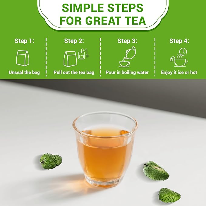 Soursop Graviola Leaf Tea Bags - Caffeine & Sugar Free, 20 Teabags