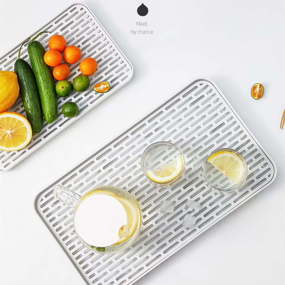 Bonilve Cup Drying Rack & Dish Drying Tray, Drain Board for Small Kitchen Sink, Dish Drain Tray Large Enough for Counter or Coffee Table, Big White Dish Drying Mat