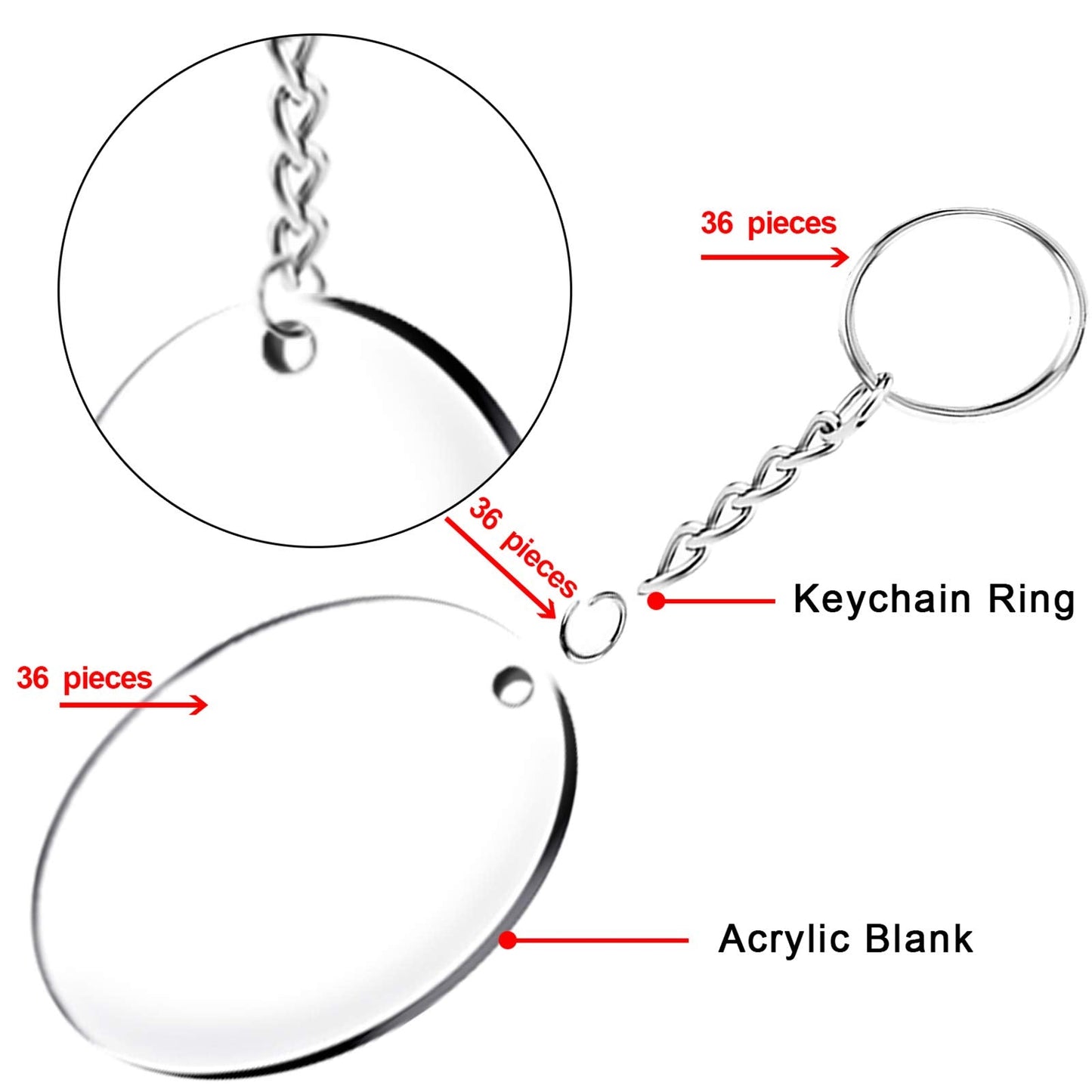 Duufin 108 Pieces Acrylic Keychain Blanks with Key Chain Rings 2 Inch Round Clear Acrylic Blanks for Keychain DIY Projects and Crafts