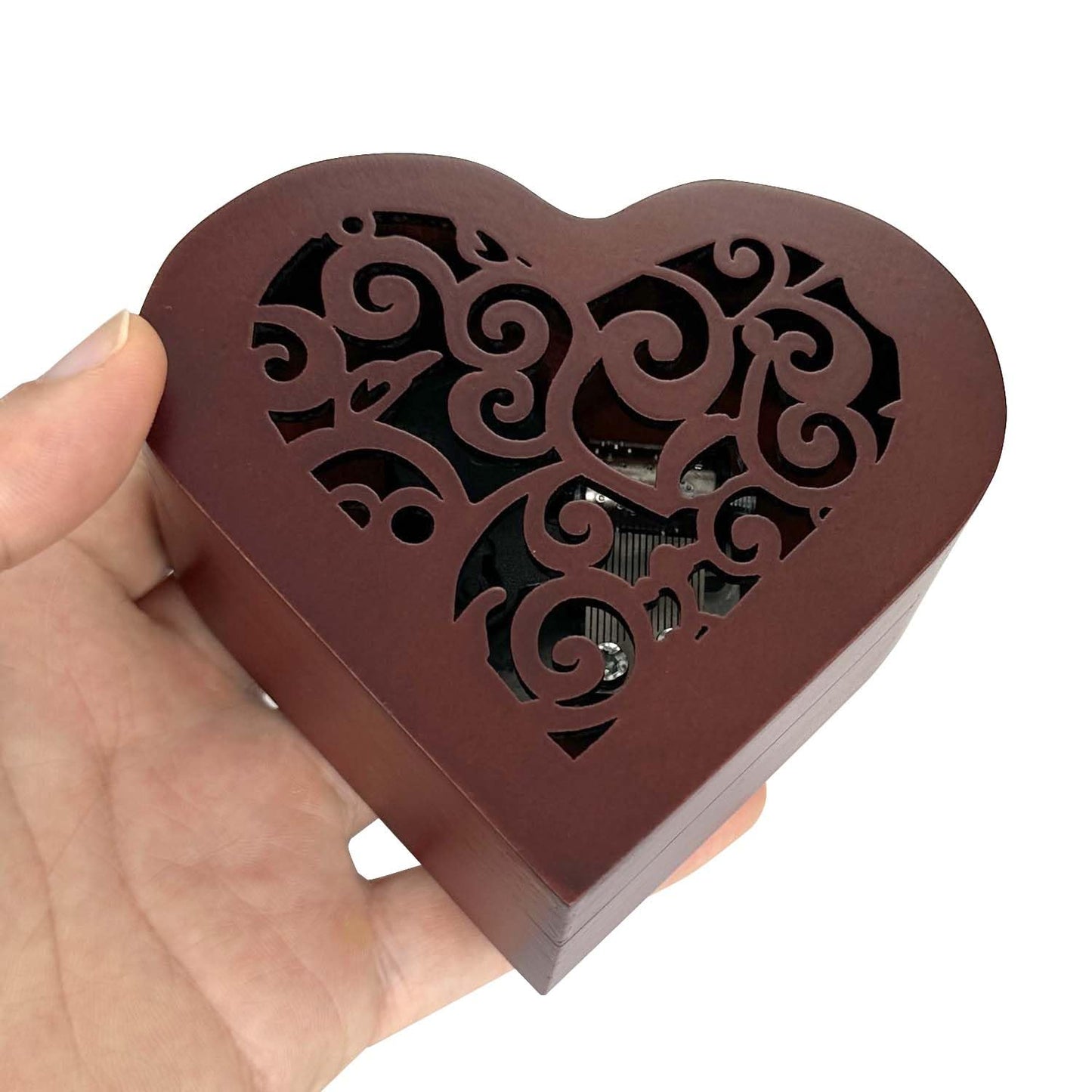 Pursuestar What a Wonderful World Wind Up Music Box, Heart Shaped Vintage Wood Carved Mechanism Musical Gift for Lover Girlfriend Wife Husband Valentine's Day Mother's Day Christmas Anniversary