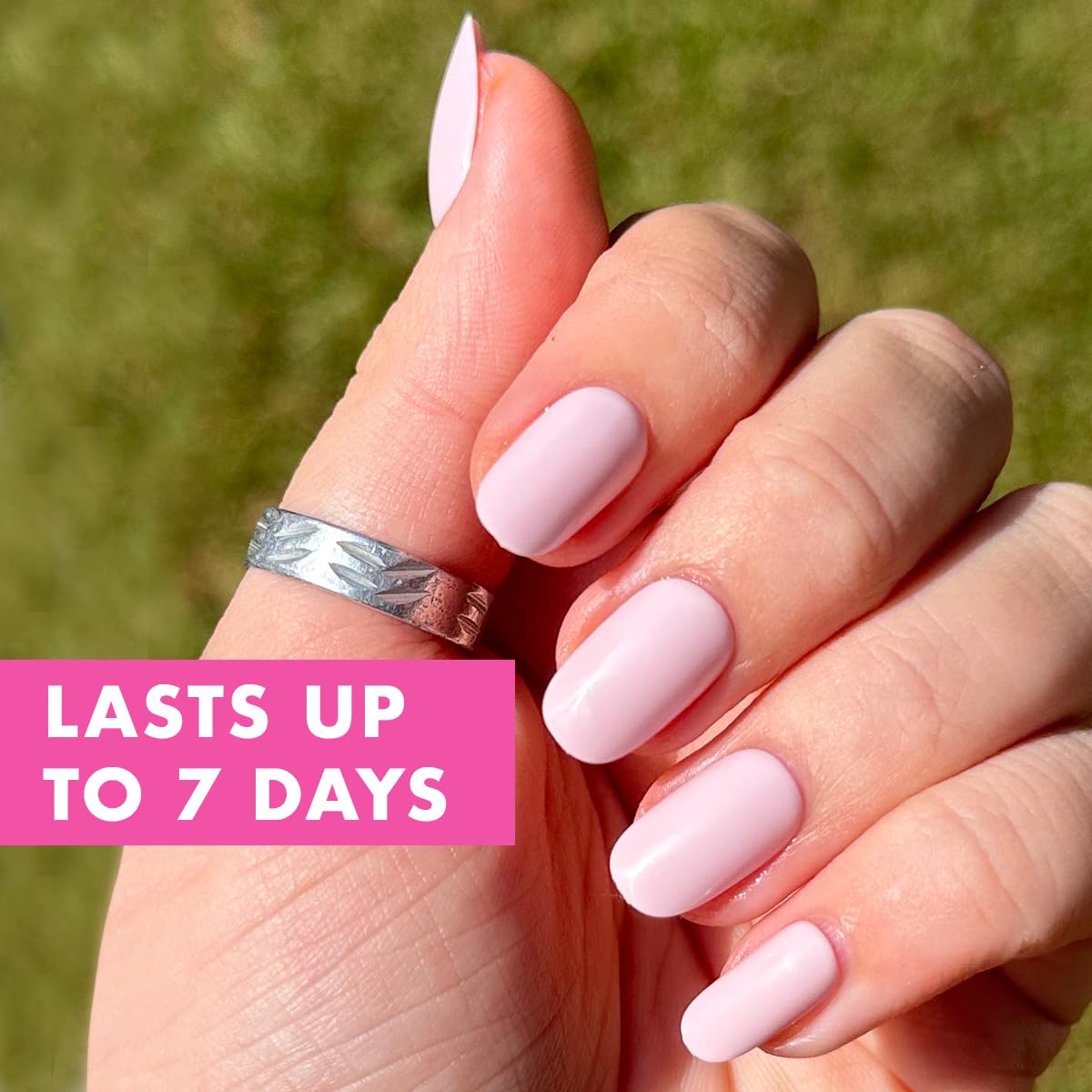 Olive & June Classic Super Stick Mani Press On Nails | No Glue Needed | 32 Tab Nails 16 Sizes | Non-Toxic Tabs Non-Damaging 7-Day Wear | Spring Flowers & Patterns | Short, Round | Gelato Pink