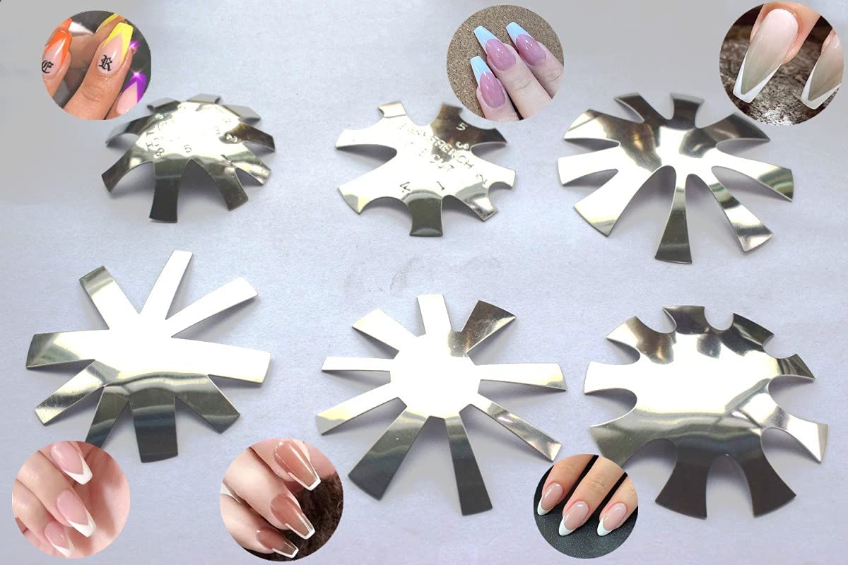 Acrylic Nail French Tip Tool Kit, 6pcs Silver French Tip Cutter Edge Trimmer Easy Smile Line Acrylic V Cut Nails Manicure Edge Trimmer Diy Plate Module, Stainless Steel Easy Smile Line Gel Cutter