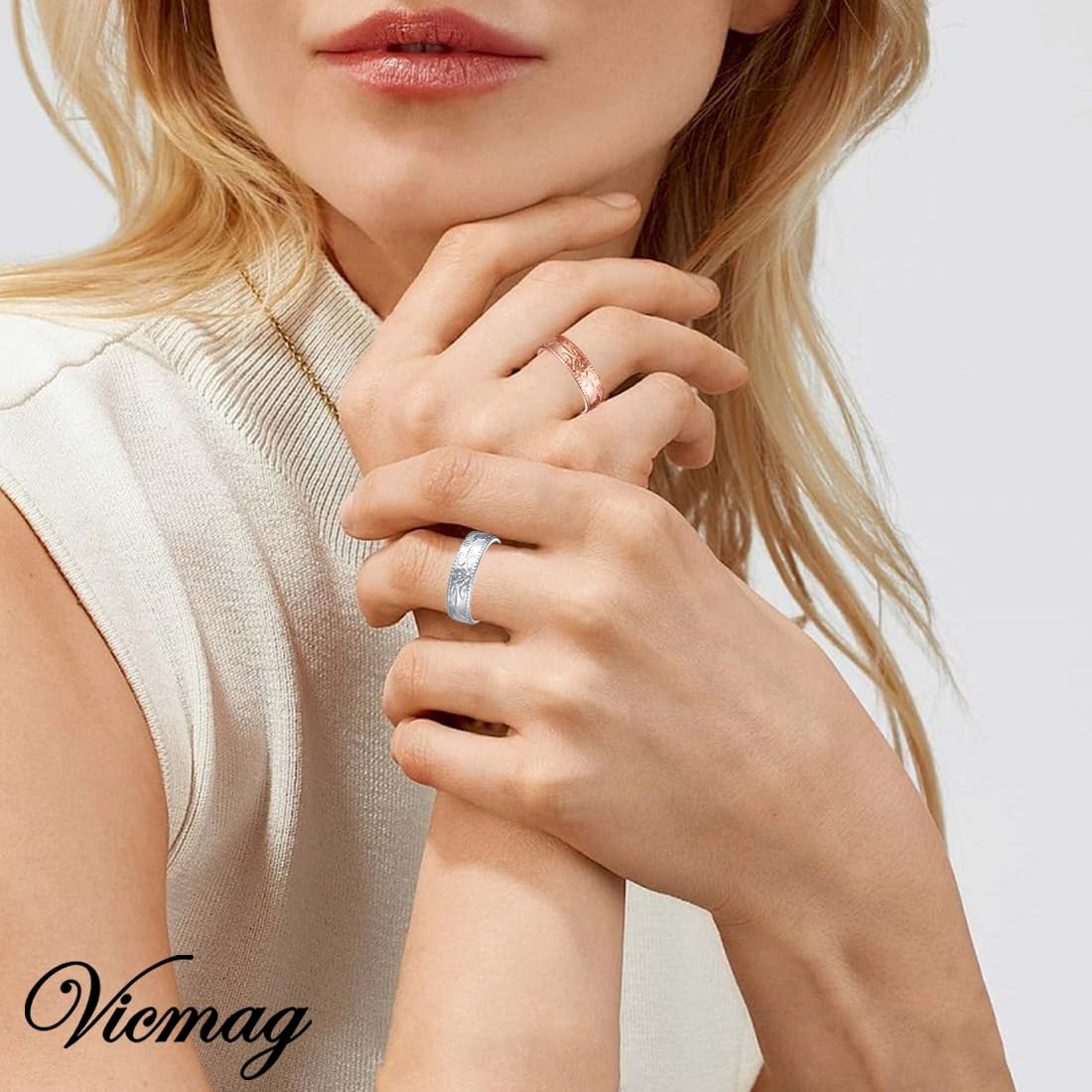 Vicmag Copper Magnetic Ring for Women, Magnetic Rings Ladies Fingers Thumb 100% Solid Pure Copper Jewelry Gift Adjustable (4PCS Flower)