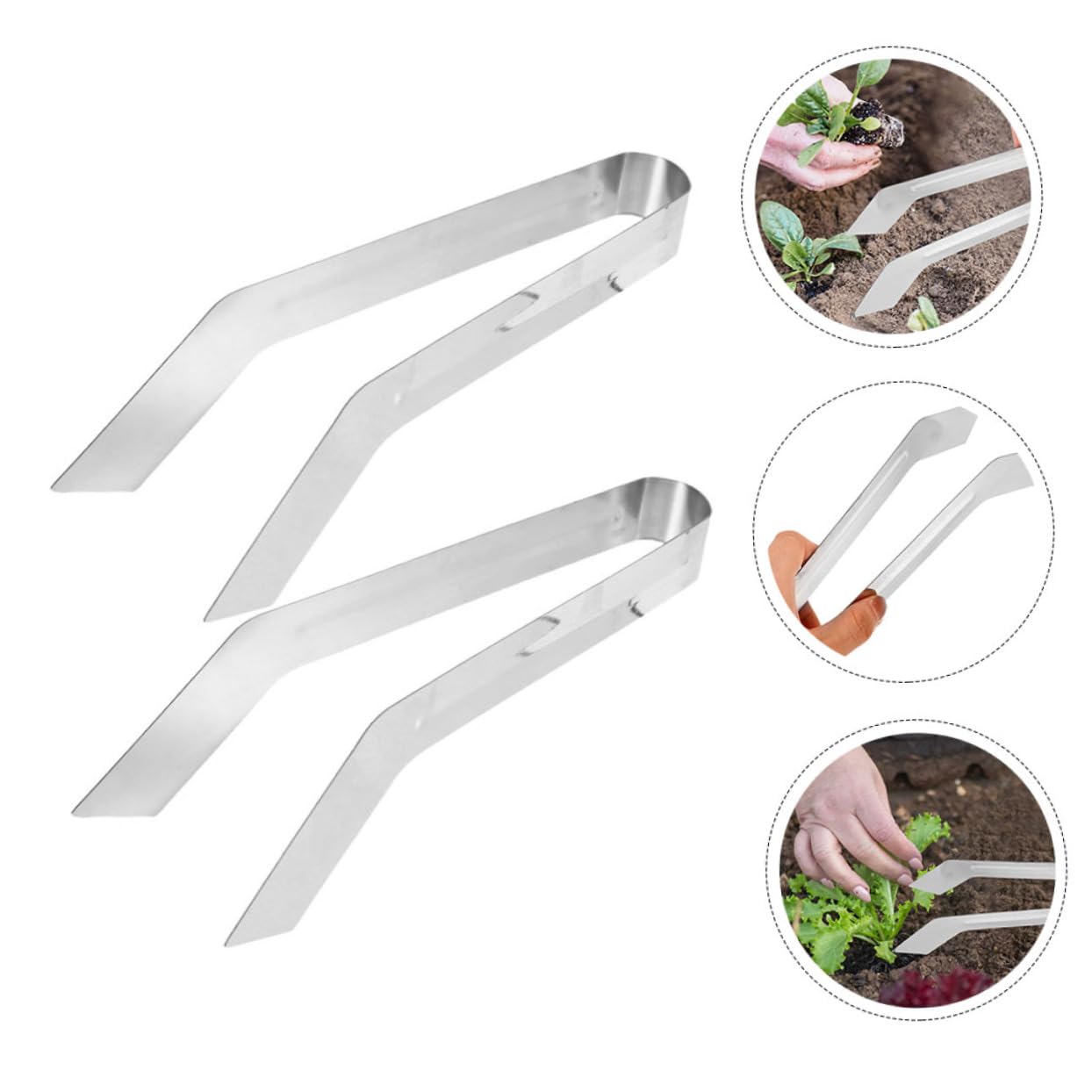 CAXUSD 2pcs Stainless Steel Plant Transplanting Tongs Handheld Removal Tool for Delicate Plants Convenient Gardening