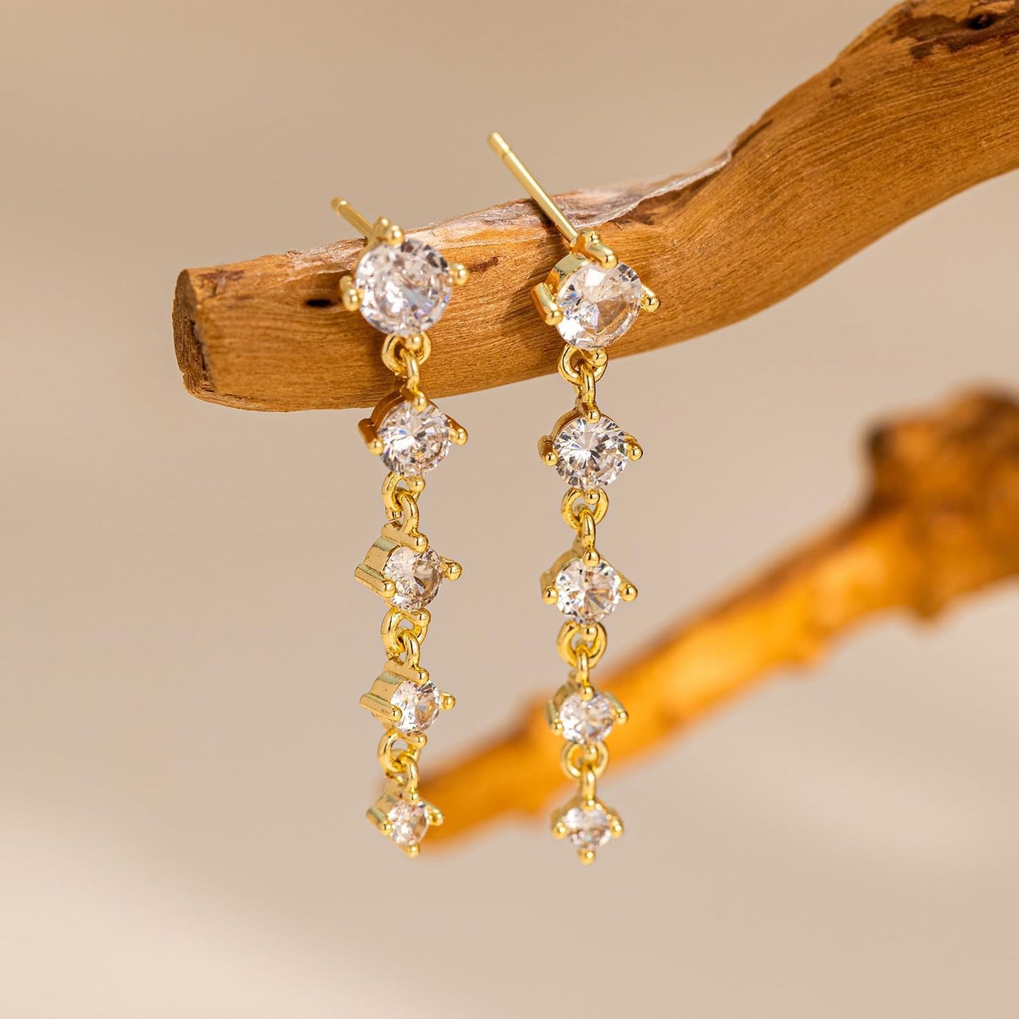 PRTGL Gold Earrings for Women - 14K Gold Plated Tiny Cubic Zirconia CZ Dangle Wedding Earrings for Women Bridal Bridesmaid