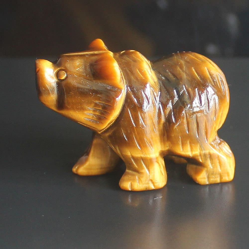 2'' Hand Carved Mixed gemstom Crystal Bear Figurine Animal Carving (Golden Tiger Eye)