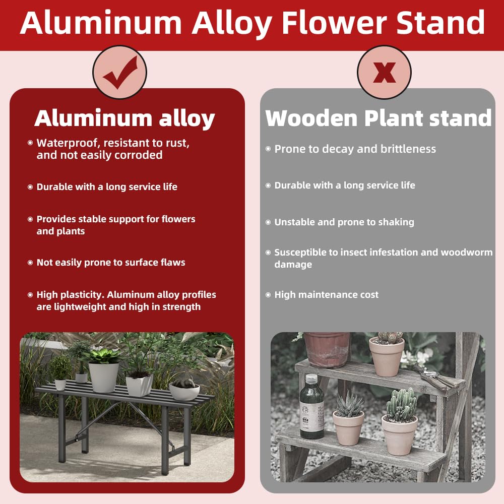 DHYGOTFUR Premium Aluminum Plant Stand - Home Decor & Outdoor Garden Solution with 300 LBS Capacity, L37.8 x W11.4 x H13.8 inch