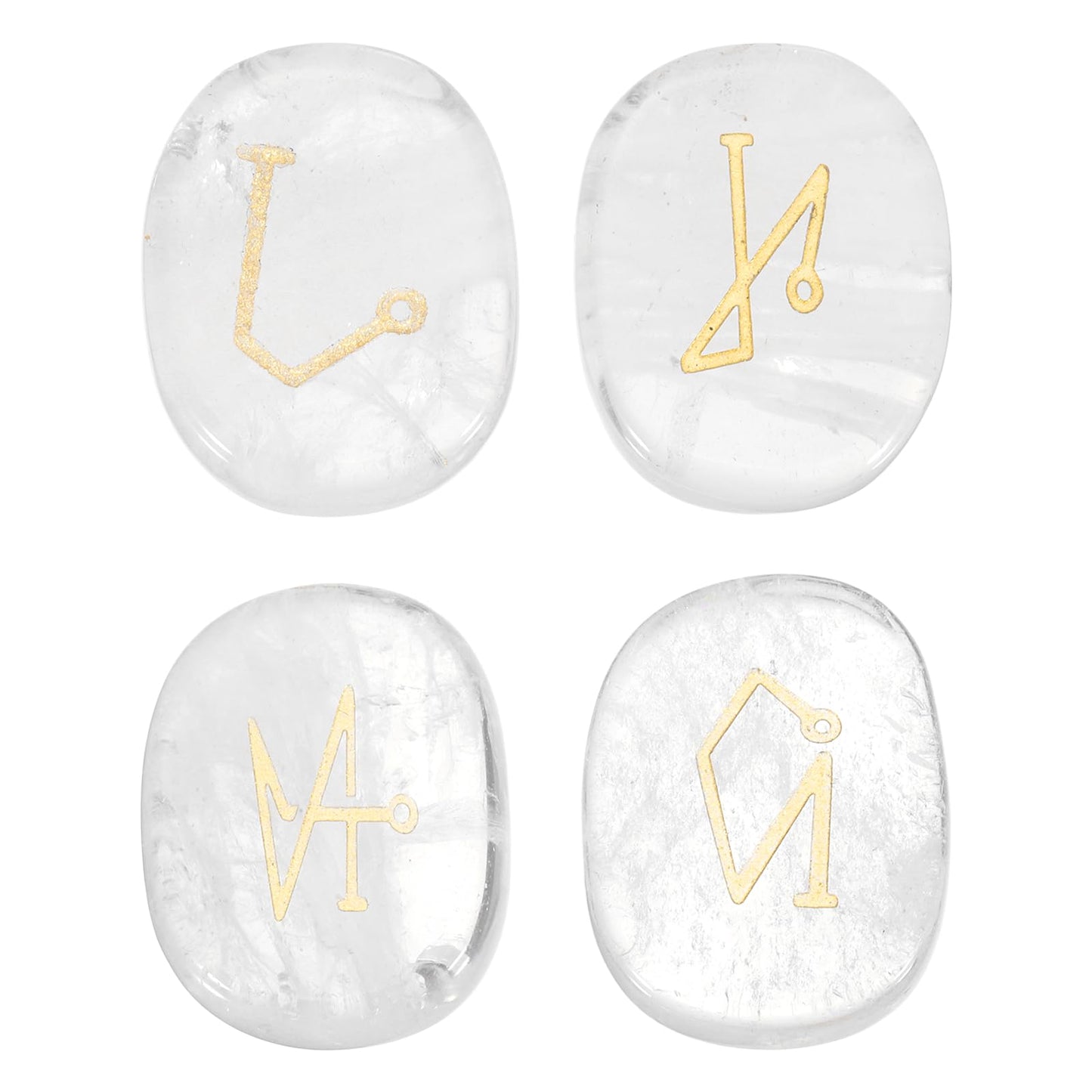MECCANIXITY 4Pcs Engraved Chakra Stones with Reiki Symbols, Clear Quartz Reiki Healing Crystal Gemstone 7 Chakra Crystal Stones Tumbled Palm Stone for Anxiety Relieve