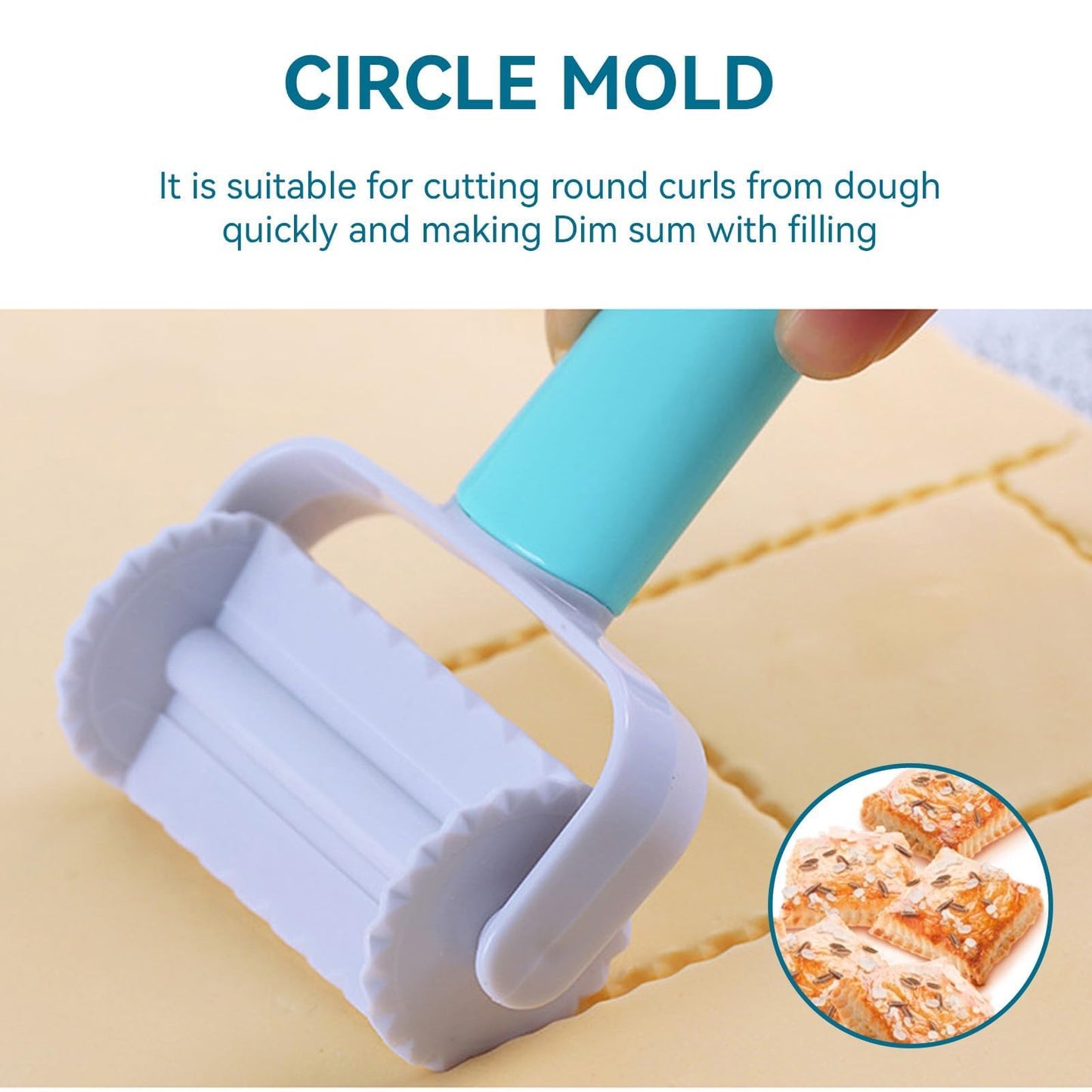 3PCS Pastry Rolling Cutter, Rolling Cookie Cutter Plastic Dough Blade Roller Round Roller Fondant Slicer Baking Accessory for Cake Cookies Biscuits