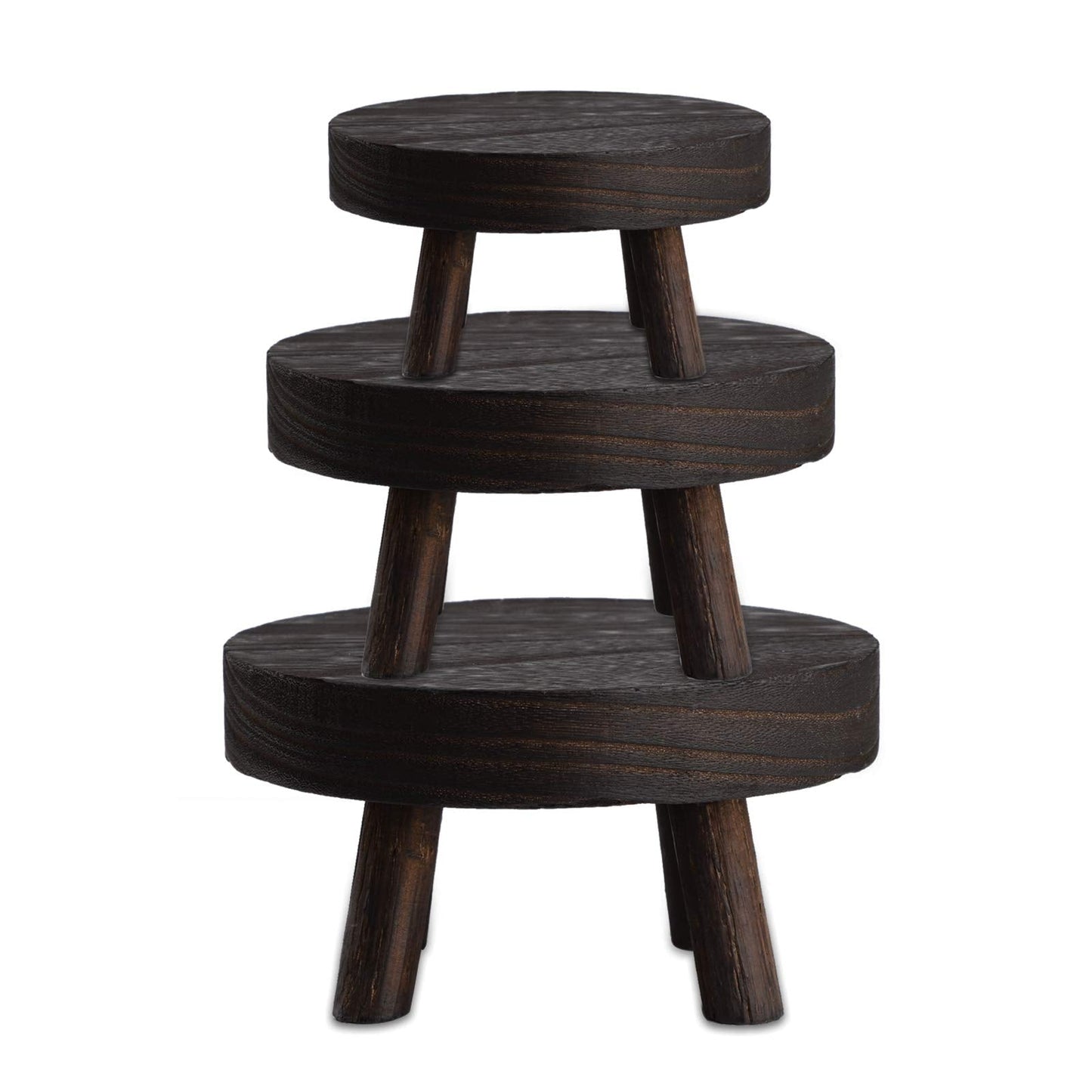 BFYDOAA Wooden Potted Stands Small Round Stool Plant Display Riser DIY Cake Holder for Home Corner Decor and Organizer (20CM-Dark)
