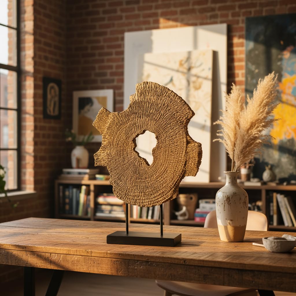 LAIKEARTS Modern Abstract Decorative Sculpture, Dining Living Room Desk Decor,Geometric Home Decor Statues,Shelf Top Decor Aesthetics, Wood Grain