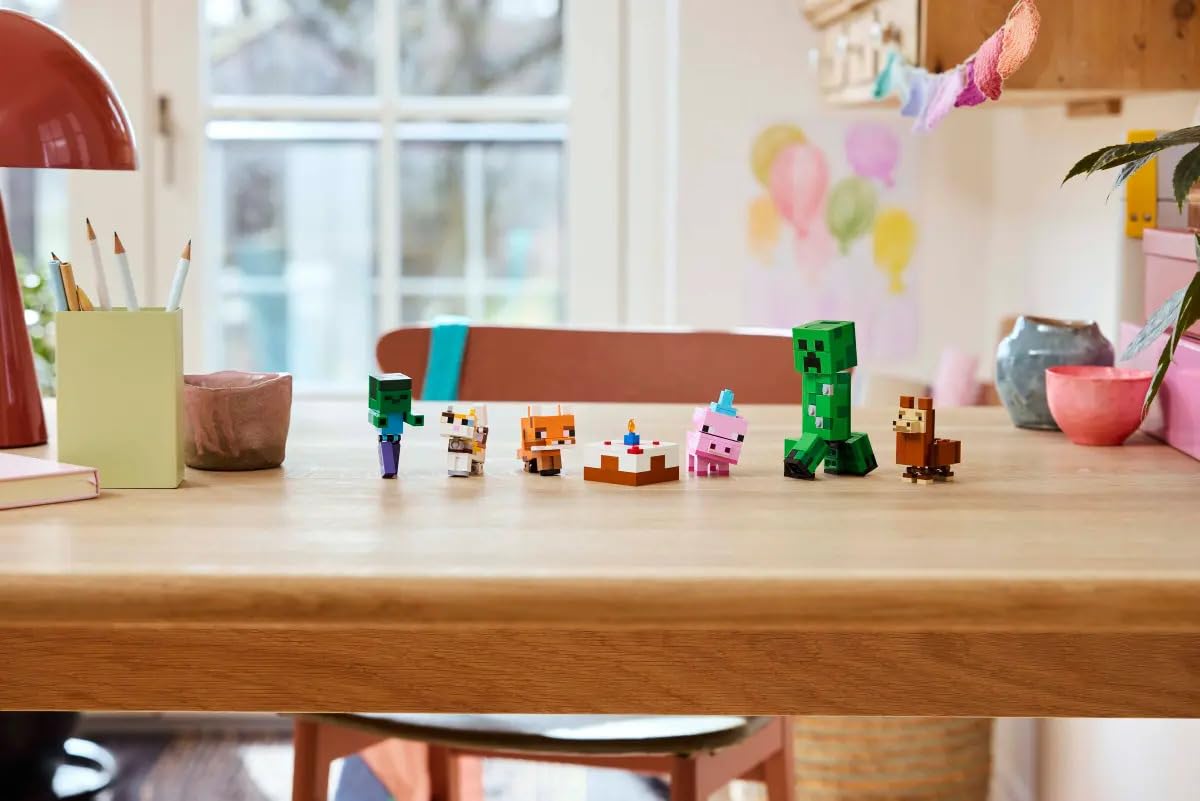 LEGO Minecraft 21281 Baby Pig’s Birthday Celebration – 351-Piece Build & Play Set with Creeper, Baby Pig, Fox, Llama, Cat, Zombie Mobs + Buildable Cake (Ages 8+)