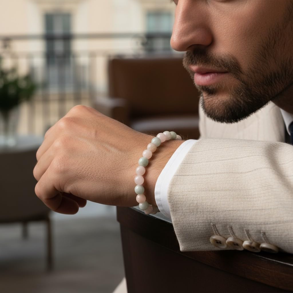 The Vida Handmade AAA+ Quality Crystal Stretch Elastic Bracelet - Nature Gemstone - Jewelry Gift - Holiday Gift - For Women & Men (Morganite)