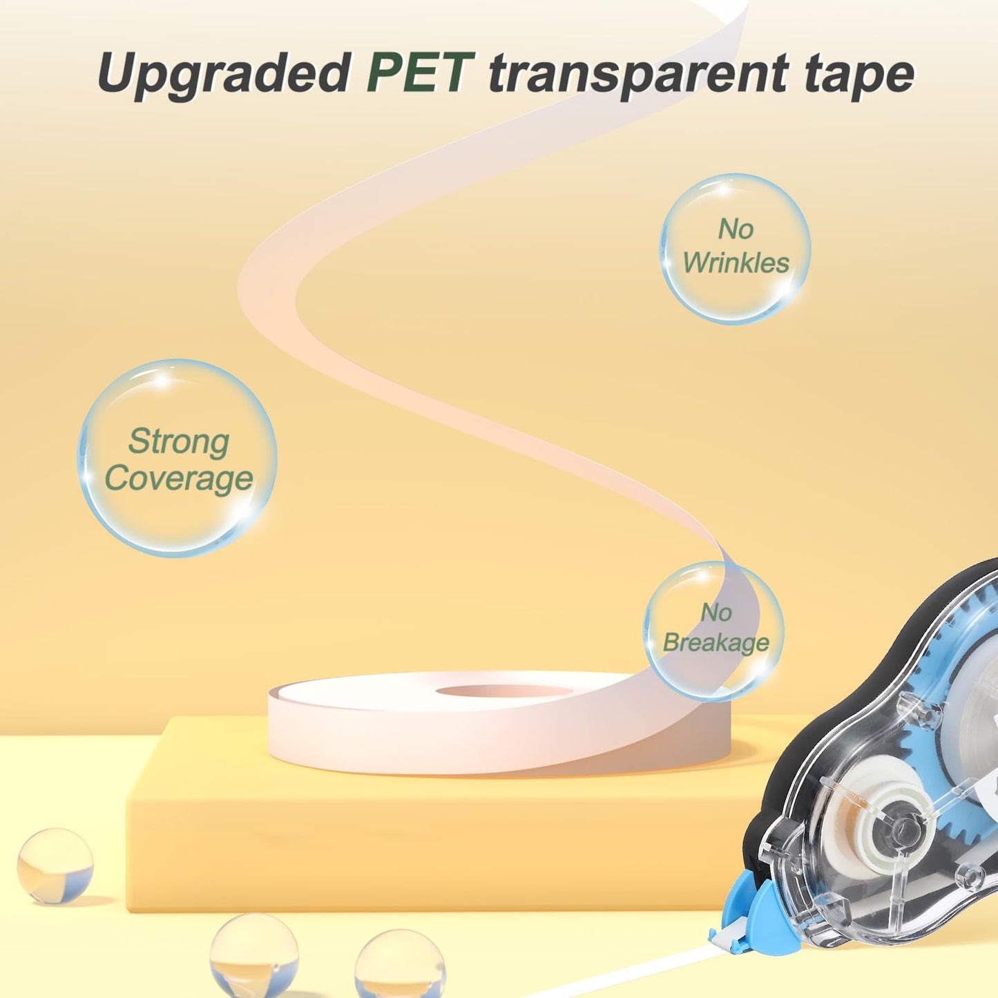 M&G 12Pcs 39 Ft Tape, Correction Tape Tear Resistant Whiteout Tape Easy to Use Instant Bulk Cool Transparent Dispenser for Classroom Office, Black