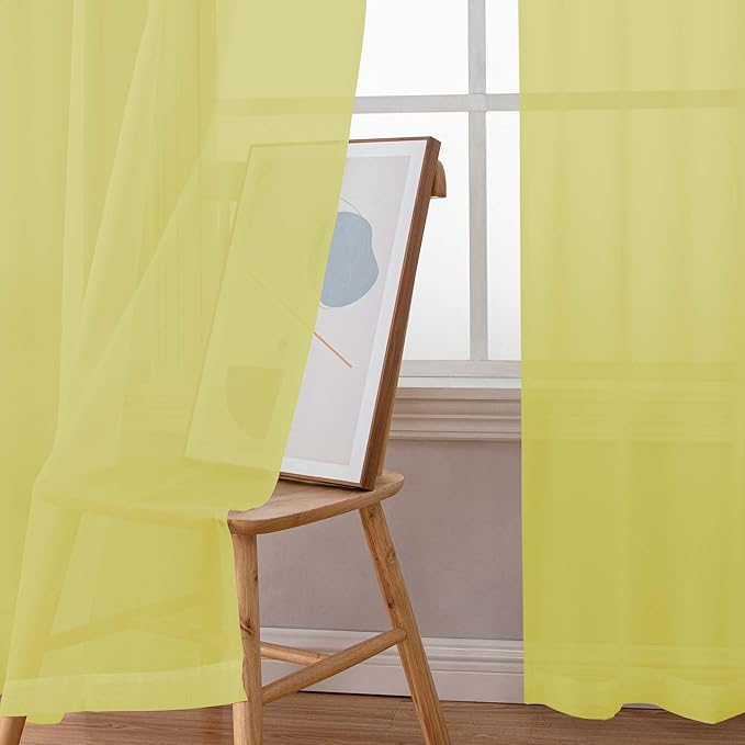 Chyhomenyc Lemon Sheer Curtains 84 Inches Long 2 Panels Set, Light Filtering Soft Airy Window Curtains, Rod Pocket for Living Room Bedroom Window Drapes, 42Wx84L Inch, 2PCS