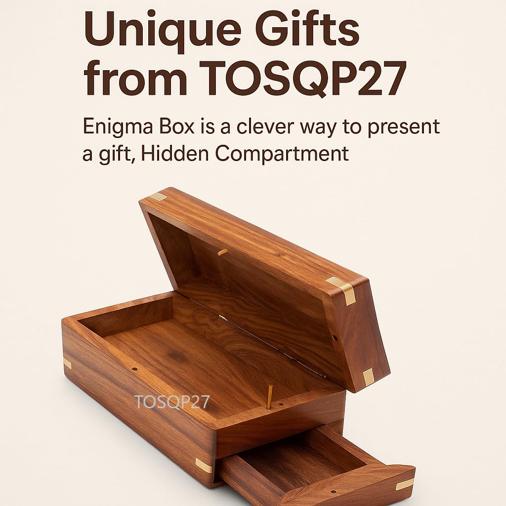 TOSQP27 Secret Enigma Brainteaser Puzzle Box Case Holder with Hidden Compartment Wooden Unique Brain Teaser Box for Gift Money Conceal Cash