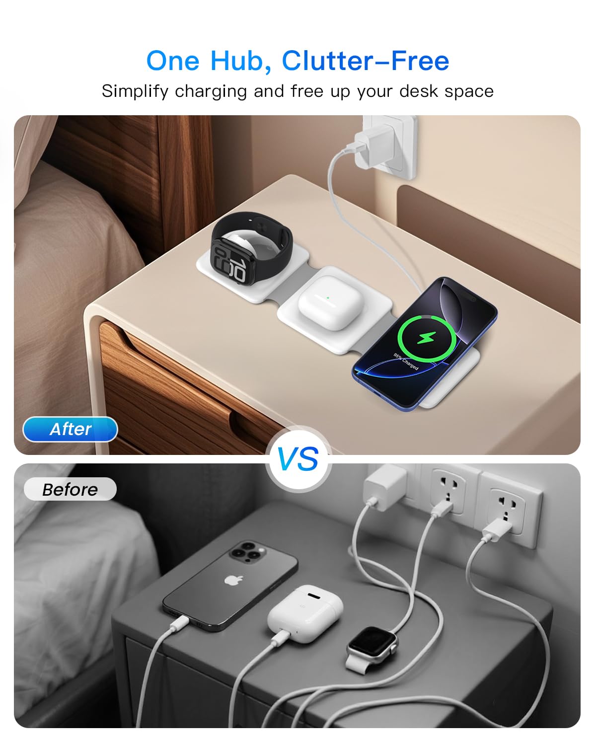Charging Station for Apple Multiple Devices - 3 in 1 Foldable Magnetic Wireless Charger Dock - Travel Charging Pad for iPhone 17 16 15 14 13 12 Pro Max Plus Watch & Airpods