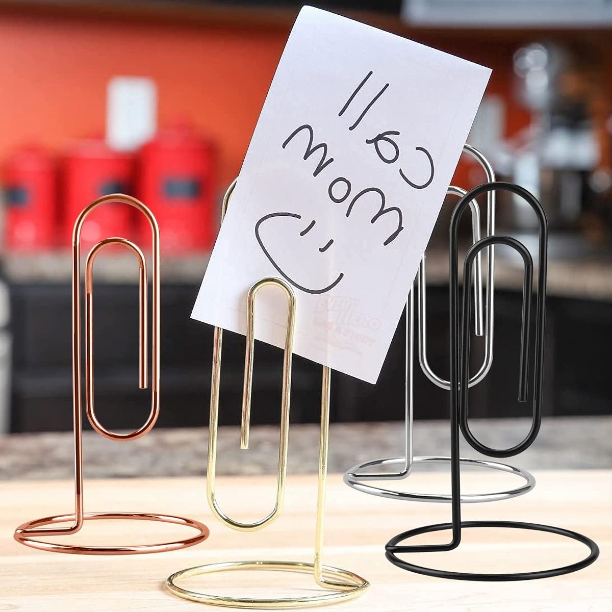 5.2 Inch Desktop Memo Holder, 4 Pack Jumbo Metal Desk Paper Clip Organizer for Office Table, Place Card, Bills, Photos, Table Numbers, Multi-Purpose Document Stand Accessory