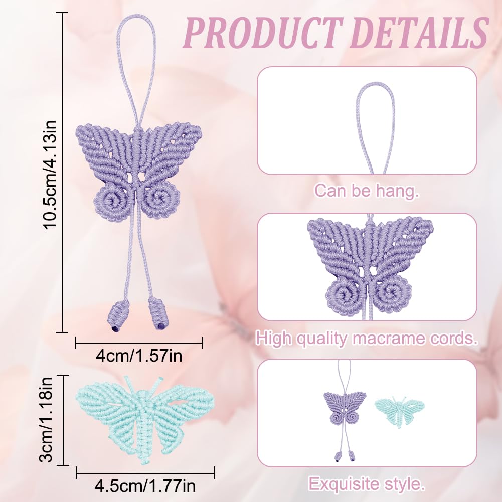 INFUNLY 8 Set DIY Macrame Butterfly Kits Colorful Macrame Butterflies Kit with Instruction Video Boho Macrame Butterfly Hanging Ornament Handmade Macrame Starter Kit for Car Key Purse Bag Phone Charm