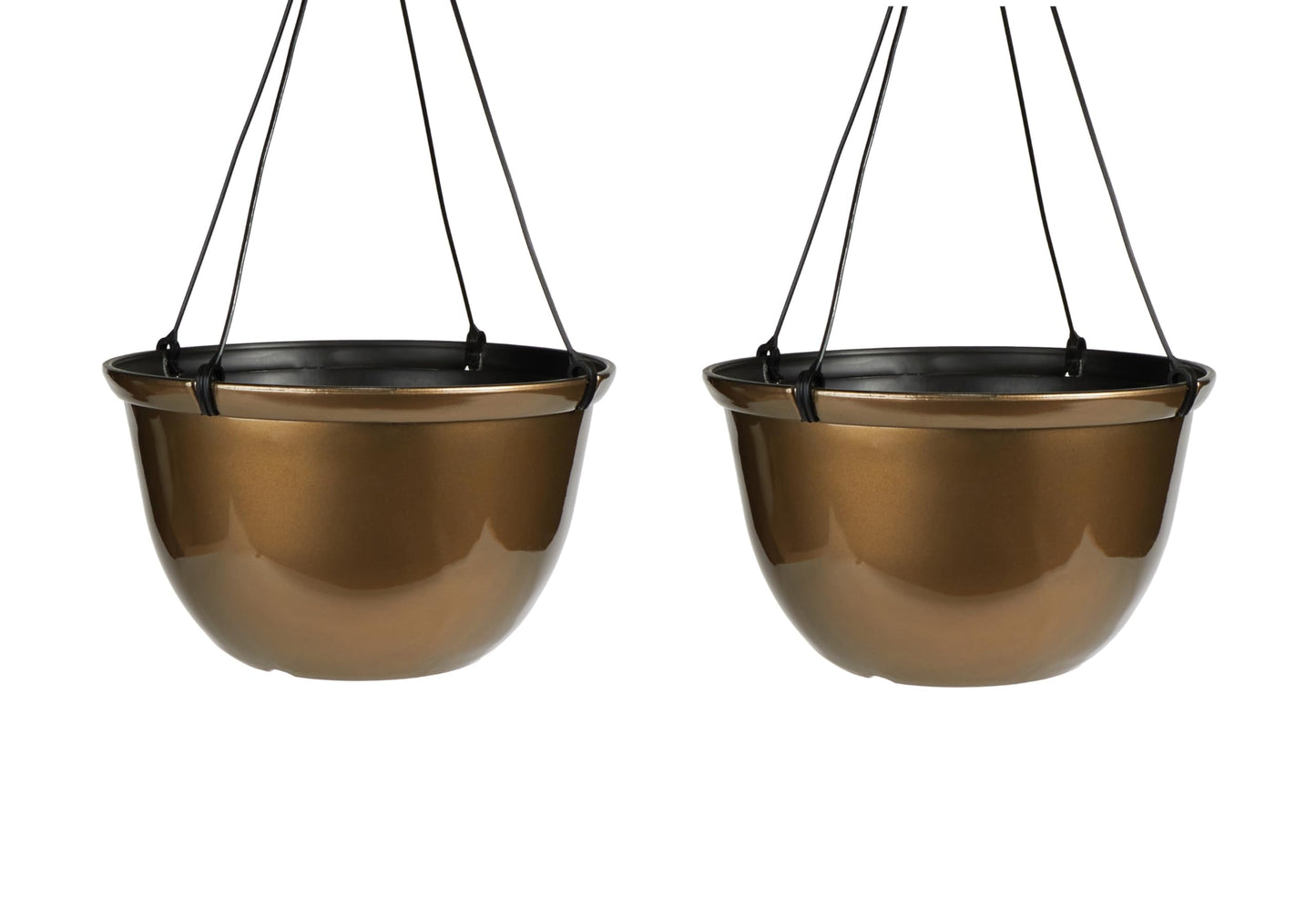 The HC Companies 11 Inch Hanging Metallic Planter - Round Hanging Basket for Indoor Outdoor Plants, Bronze (Pack of 2)