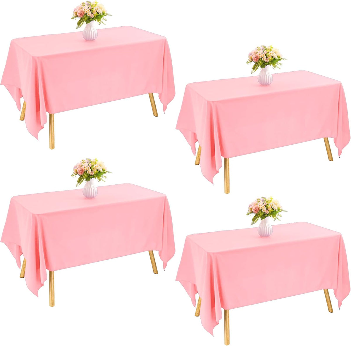 4 Pack Rectangle Tablecloth for 6 Foot Tables Washable Polyester Table Cover for Wedding Dining Table Parties Banquet（70x120 Pink）