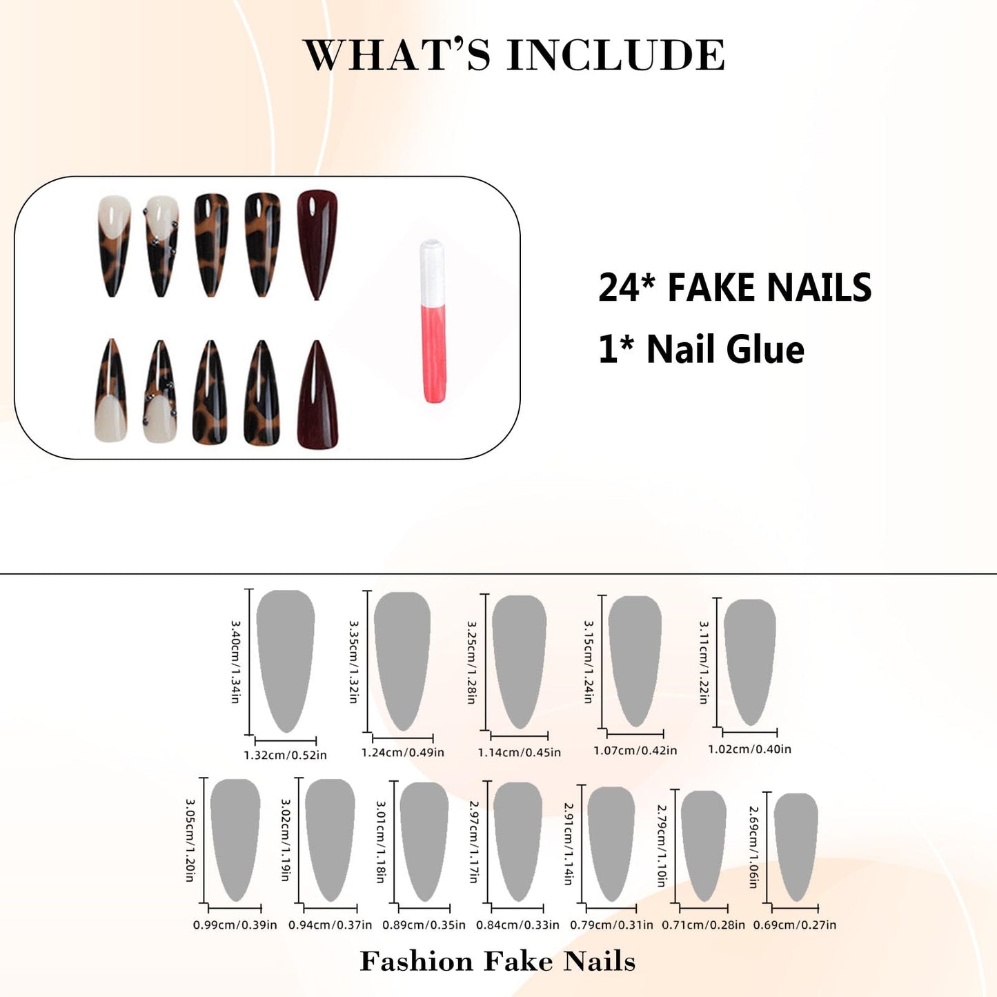 IMRAIN Long Stiletto Press on Nails Brown Leopard Fake Nails Full Cover Almond False Nails Glossy Acrylic Almond Stick on Nails for Women 24Pcs